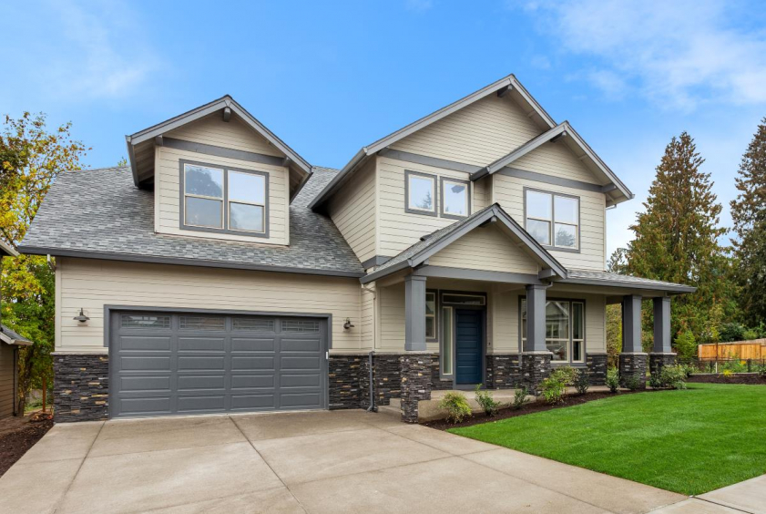 Driveway and front door of a suburban home